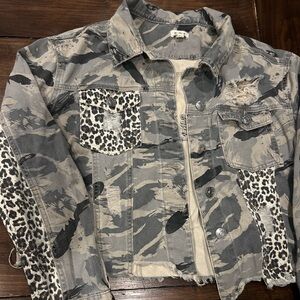 POL Camo + Leopard Patchwork Cropped Jacket